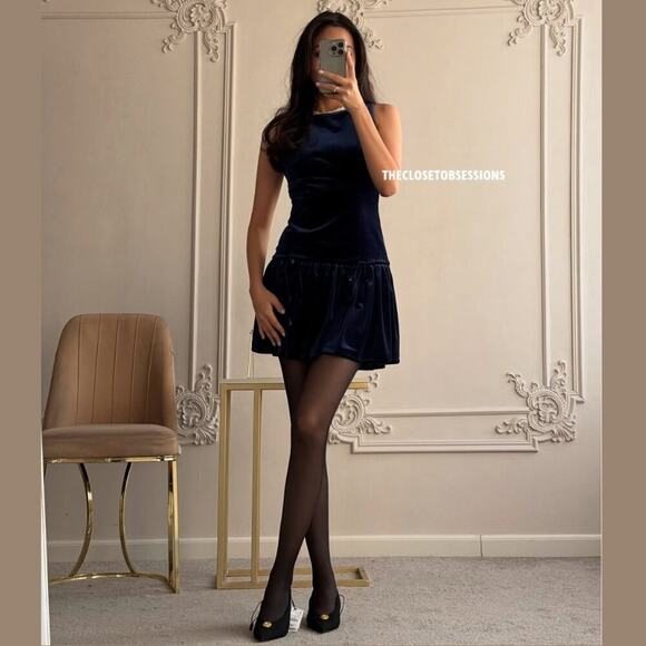 ZARA Velvet Mini Dress NWT | Midnight Blue Sleeveless Balloon Hem L - Picture 13 of 16